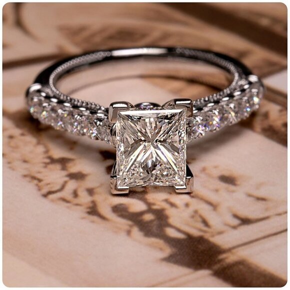 🔥 Beautiful Pure Zircon Princess Cut Romantic Wedding Rings for Women, PD416 - Picture 1 of 8